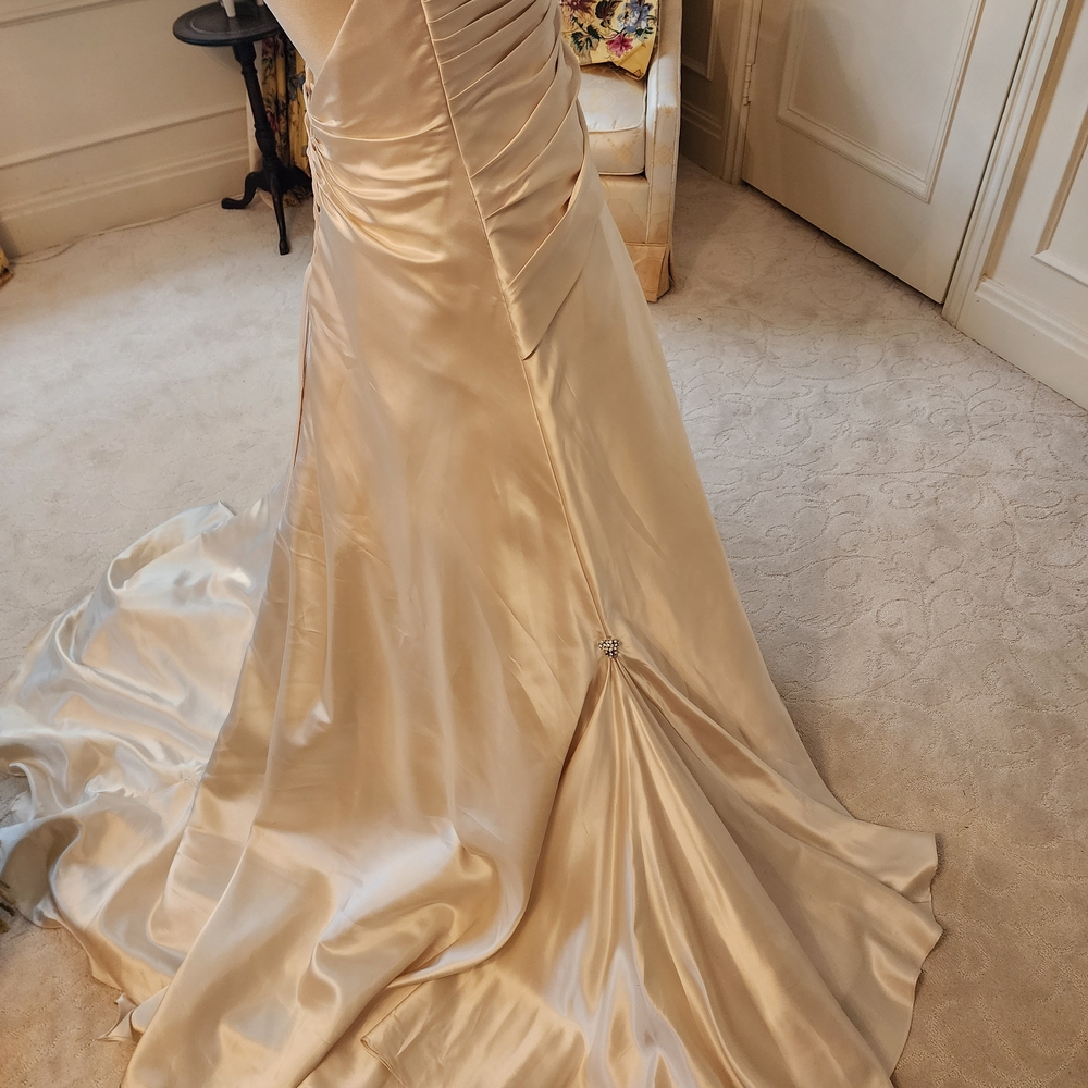Creamy Rum Pink Satin Wedding Gown - Picture 6 of 9